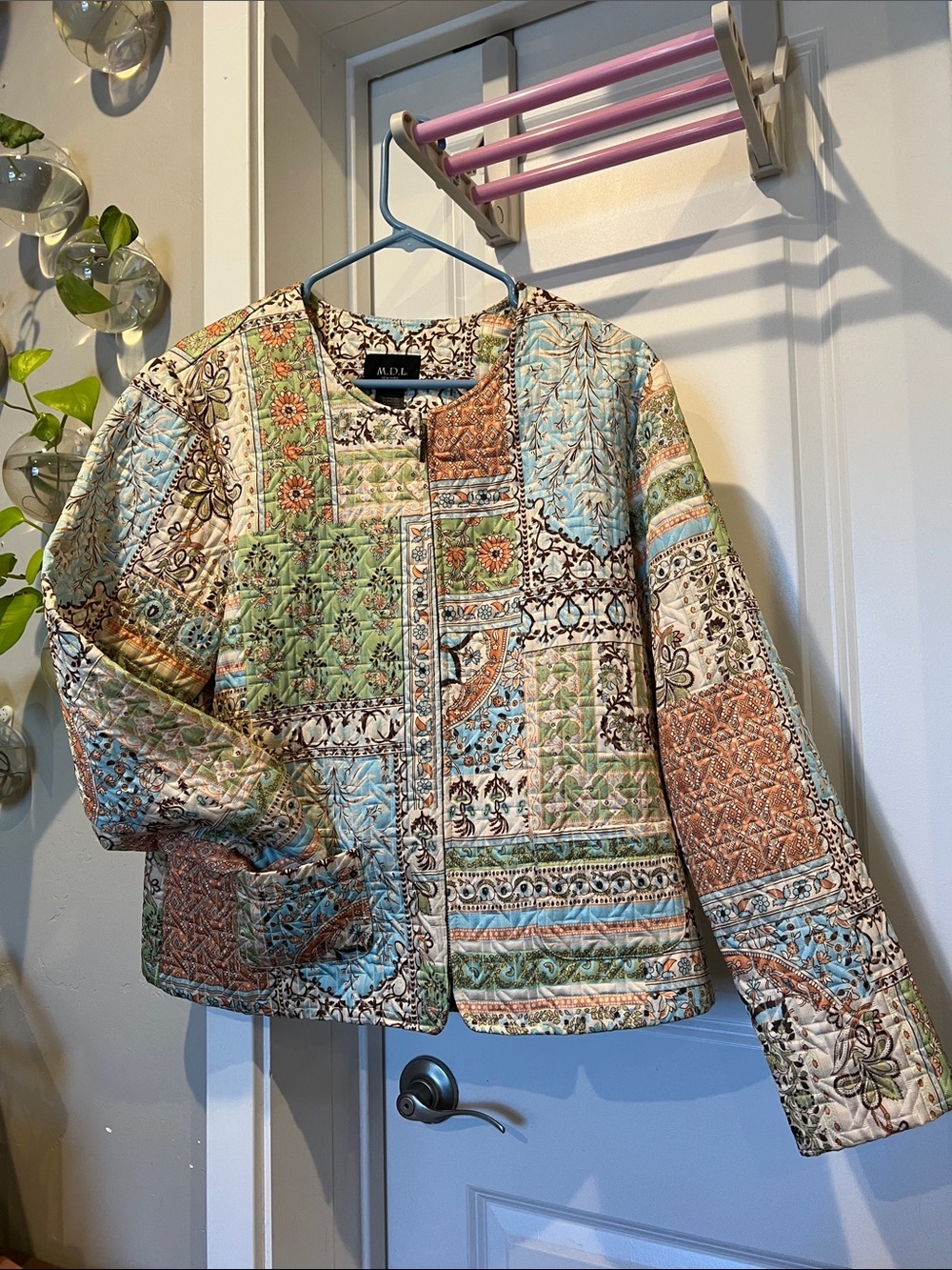 Quilted Patchwork Bomber Jacket in Multi Pastel —